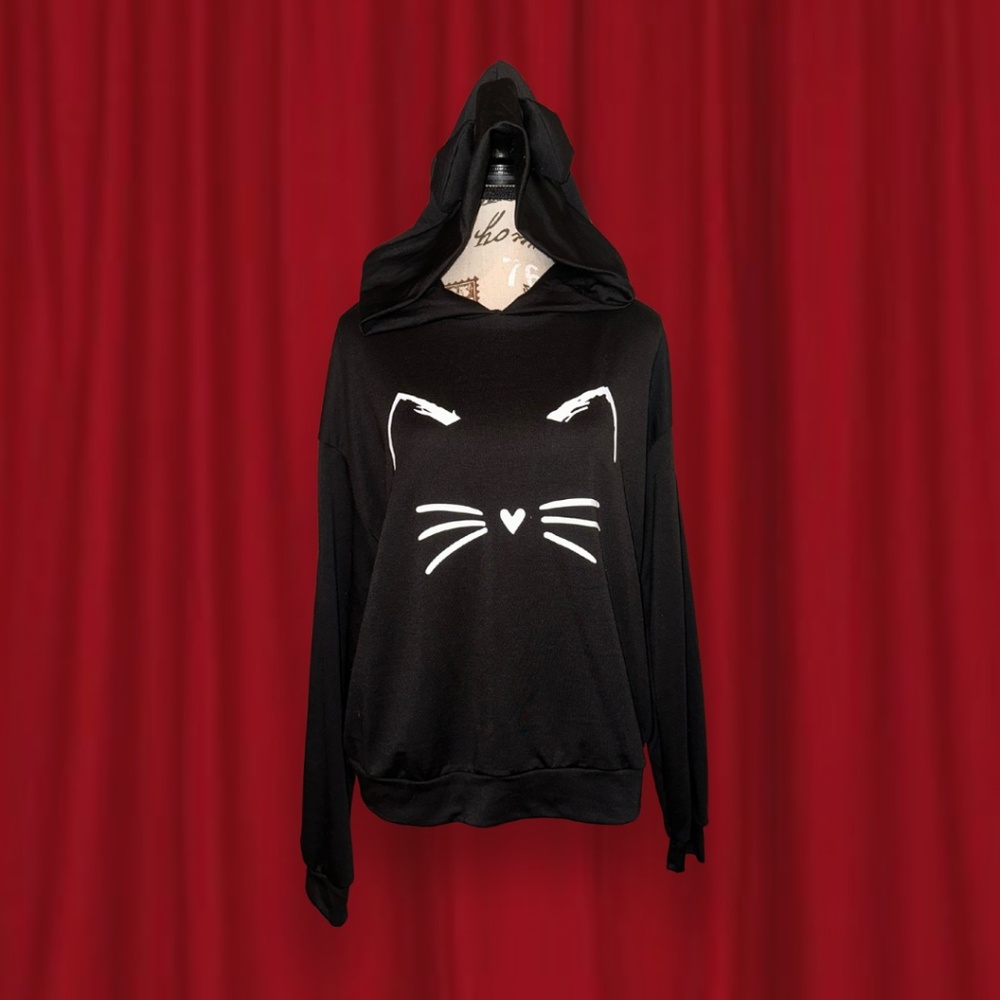 hooded cat printed hoodie sweatshirt